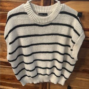 SHEIN Black and White Striped Crew Neck Sweater